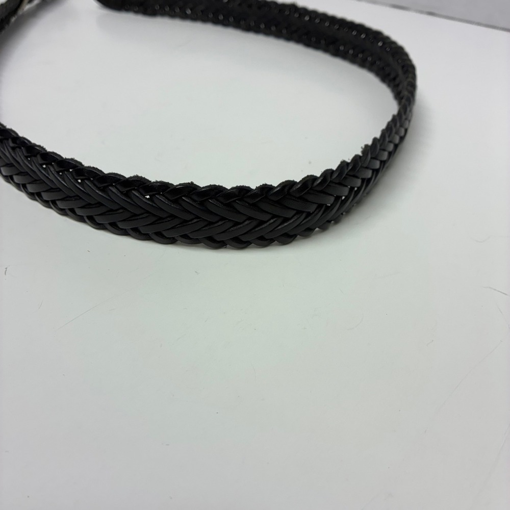 County Seat Braided Leather Belt Mens 30 Black Woven Brass Buckle Vintage - Picture 8 of 14